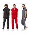 Pantalón sanitario unisex con tejido elástico y ajuste de cordón color rojo