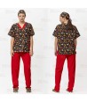Pantalón sanitario unisex con tejido elástico y ajuste de cordón color rojo
