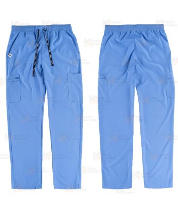 Pantalón sanitario unisex con tejido elástico y ajuste de cordón color celeste