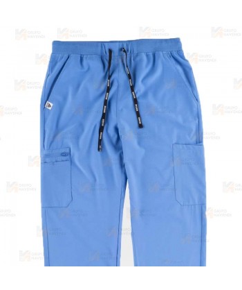 Pantalón sanitario unisex con tejido elástico y ajuste de cordón color celeste