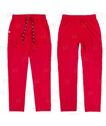Pantalón sanitario unisex con tejido elástico y ajuste de cordón color rojo