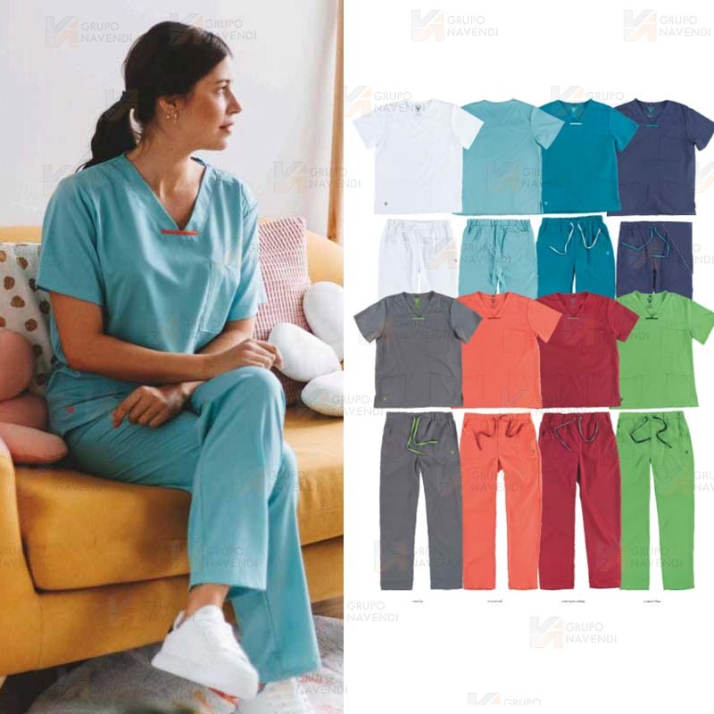 Conjunto sanitario unisex de casaca y pantalón con tejido elástico