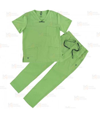 Conjunto sanitario unisex de casaca y pantalón con tejido elástico color verde