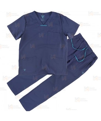 Conjunto sanitario unisex de casaca y pantalón con tejido elástico color azul marino