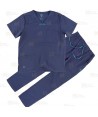 Conjunto sanitario unisex de casaca y pantalón con tejido elástico color azul marino