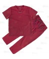 Conjunto sanitario unisex de casaca y pantalón con tejido elástico color granate