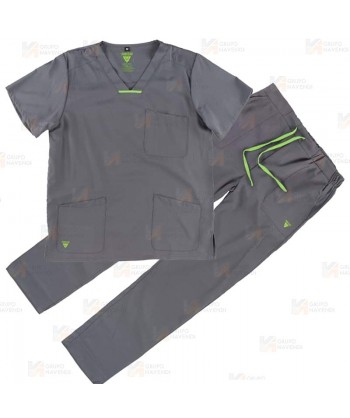 Conjunto sanitario unisex de casaca y pantalón con tejido elástico color gris oscuro