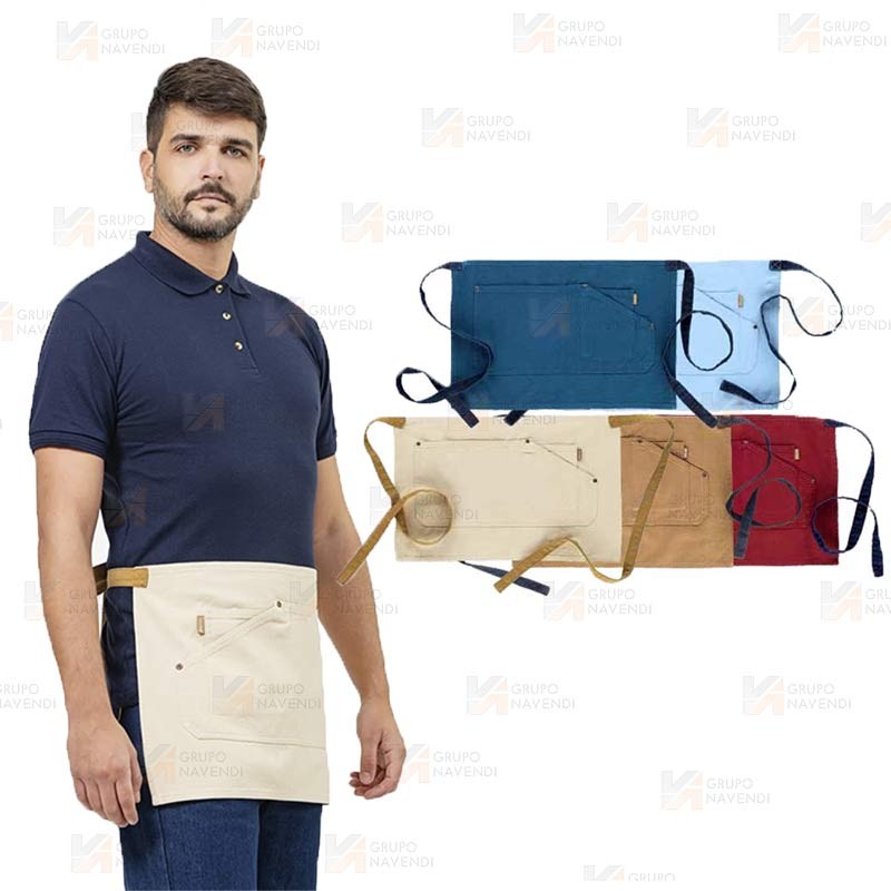 Delantal con francés corto de tela canvas de algodón  50 x 35 cm color beige
