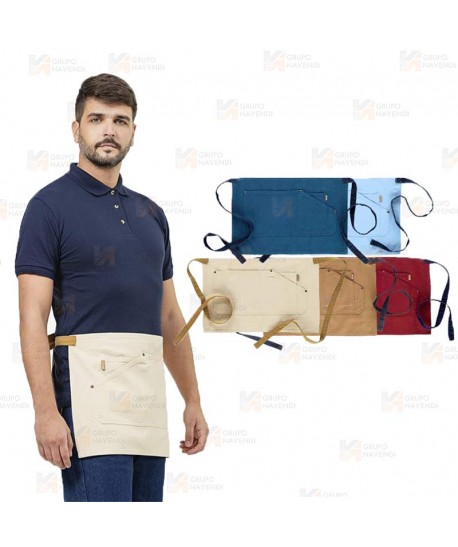 Delantal con francés corto de tela canvas de algodón  50 x 35 cm color beige