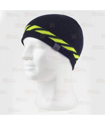 Gorro de punto con líneas discontinuas. Tejido ecológico color marino