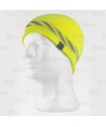 Gorro de punto con líneas discontinuas. Tejido ecológico color amarillo flúor