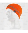 Gorro de punto con líneas discontinuas. Tejido ecológico color naranja flúor
