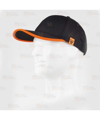 Gorra de alta visibilidad con cinta reflectante-fluorescente color negro y naranja flúor