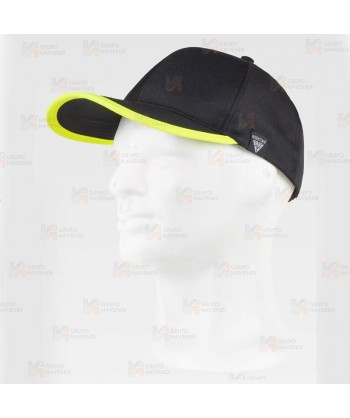 Gorra de alta visibilidad con cinta reflectante-fluorescente color negro y amarillo flúor
