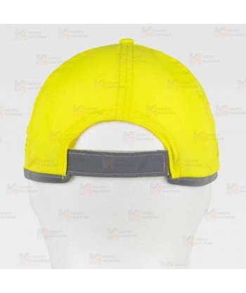 Gorra transpirable con rejilla y cinta reflectante-fluorescente color amarillo flúor