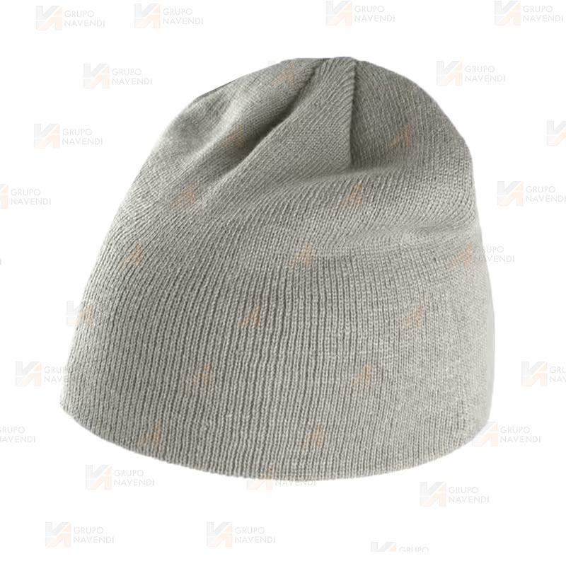 Gorro de punto acrílico de punto canalé grueso color gris claro