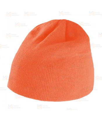 Gorro de punto acrílico de punto canalé grueso color naranja flúor