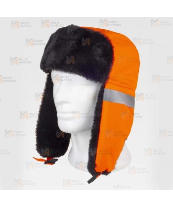 Gorro alta visibilidad con orejeras abatibles, forrado de pelo y acolchado