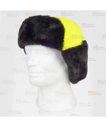 Gorro alta visibilidad con orejeras abatibles, forrado de pelo y acolchado