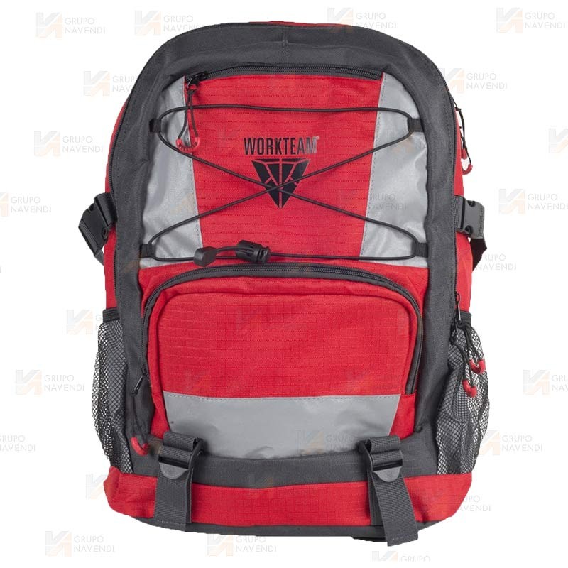 Mochila porta equipaciones en alta visibilidad de 20 litros color rojo y gris oscuro