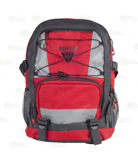 Mochila porta equipaciones en alta visibilidad de 20 litros color rojo y gris oscuro