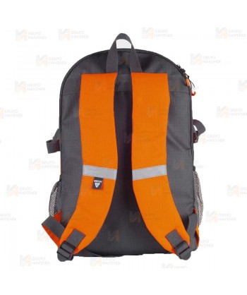 Mochila porta equipaciones en alta visibilidad de 20 litros color naranja flúor y gris oscuro oscuro
