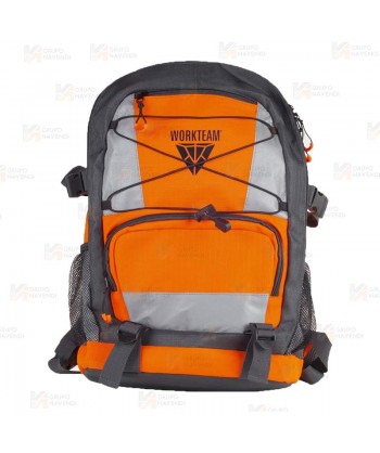 Mochila porta equipaciones en alta visibilidad de 20 litros color naranja flúor y gris oscuro oscuro