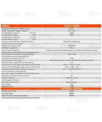 Generador Inverter insonorizado a gasolina de 5.500W con control remoto