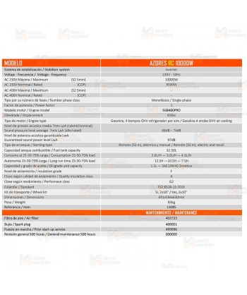 Generador monofásico Inverter a gasolina 4T (10.000W) con control remoto