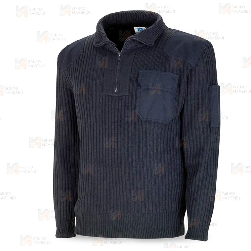 Jersey de punto grueso con bolsillo color azul marino