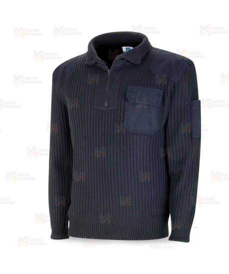 Jersey de punto grueso con bolsillo color azul marino