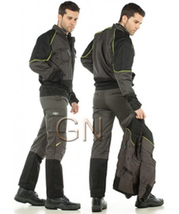 Cazadora bicolor con cuello mao con refuerzos color gris y negro
