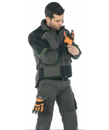 Cazadora Stretch bicolor con cuello mao con refuerzos color gris y negro