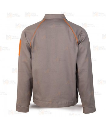 Cazadora bicolor gruesa de algodón con triples costuras color gris y naranja