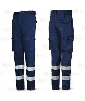 Pantalones multibolsillos económicos con cintas color azul marino