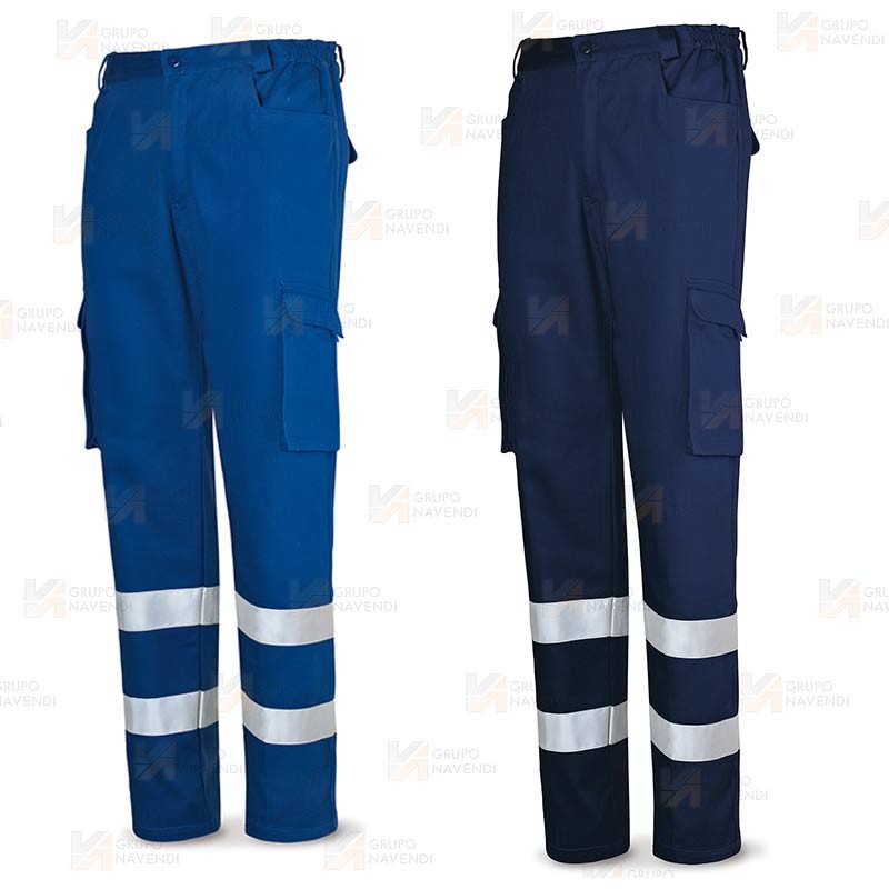 Pantalones multibolsillos económicos con cintas color azul marino