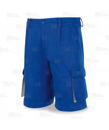 Pantalón bermuda combinado de algodón color  azulina