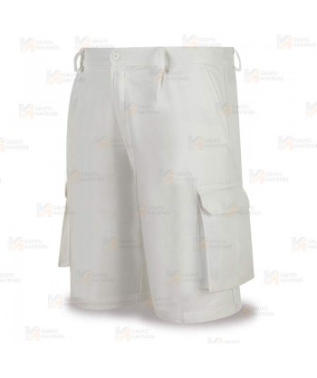 Pantalón bermuda combinado de algodón color  blanco