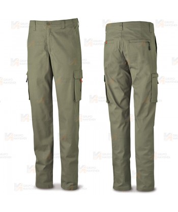 Pantalón laboral bielástico multibolsillos color kaki