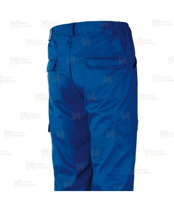 Pantalón multibolsillos económico de algodón color azulina