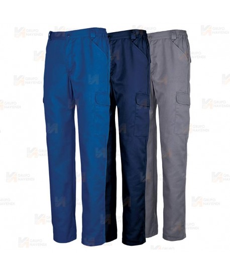 Pantalón multibolsillos económico de algodón color azul marino