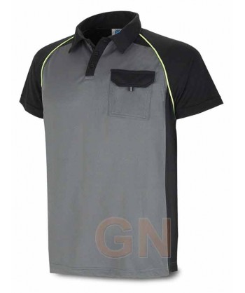 Polo de manga corta con bolsillo y tejido transpirable gris y negro