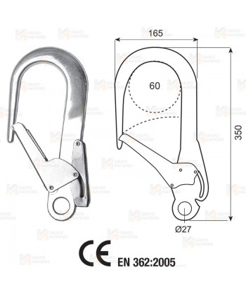 Mosquetón aluminio de gran apertura 60 mm, con cierre automático, en aluminio anodizado de alta resistencia (tipo torre).