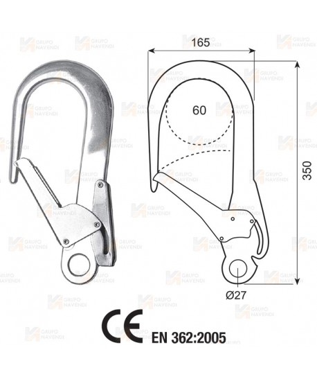 Mosquetón aluminio de gran apertura 60 mm, con cierre automático, en aluminio anodizado de alta resistencia (tipo torre).