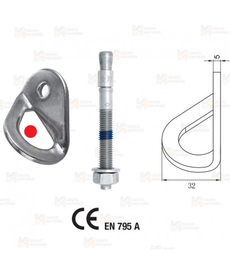 Punto de anclaje acero con aristas biseladas y tornillo de expansión en 12 mm