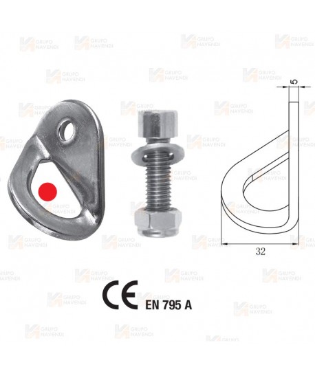 Punto de anclaje acero para perfil metálico con tornillo y tuerca de seguridad en 12 mm