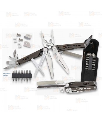 Alicate multiusos táctico K25 de 19 usos con cachas de titanio