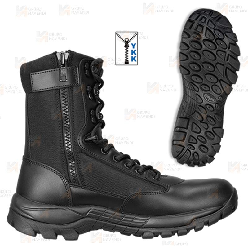 Bota táctica de piel y nailon de media caña con cremallera YKK