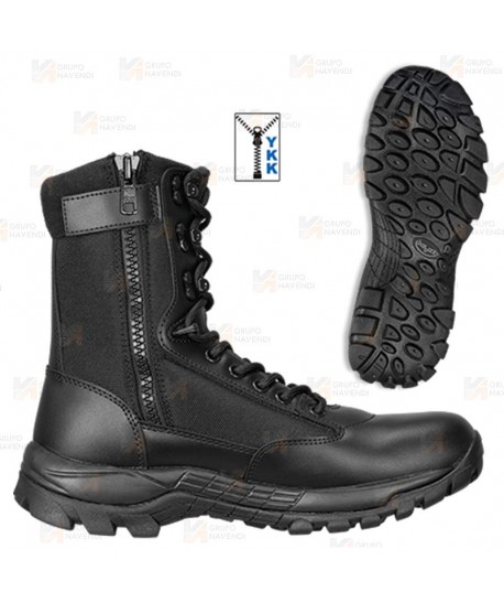 Bota táctica de piel y nailon de media caña con cremallera YKK