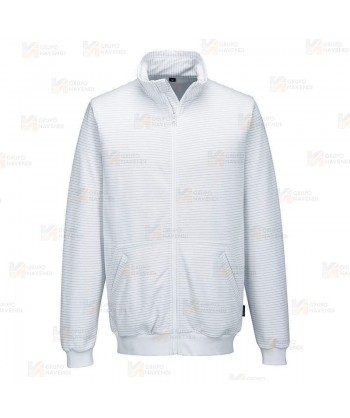 Sudadera con cremallera central ESD antiestática color blanco